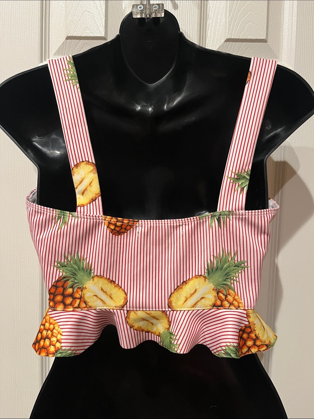 Forever 21 Hot Pink Striped Pineapple Peplum Crop Top - Picture 3 of 4